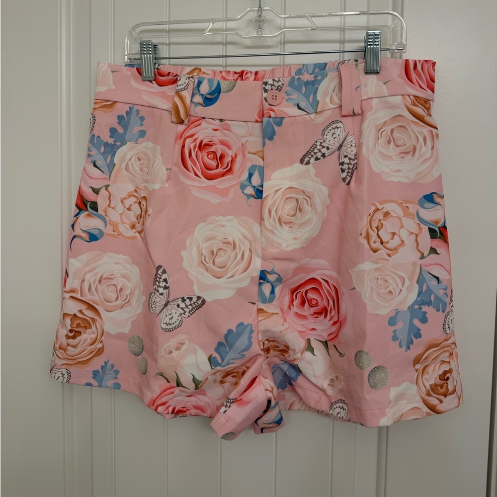 Floral Pink  dress Women's Shorts sz XXL - Picture 2 of 6